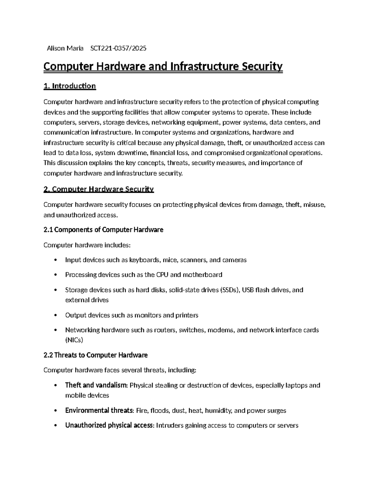 Computer Hardware and Infrastructure Security Overview - Studocu