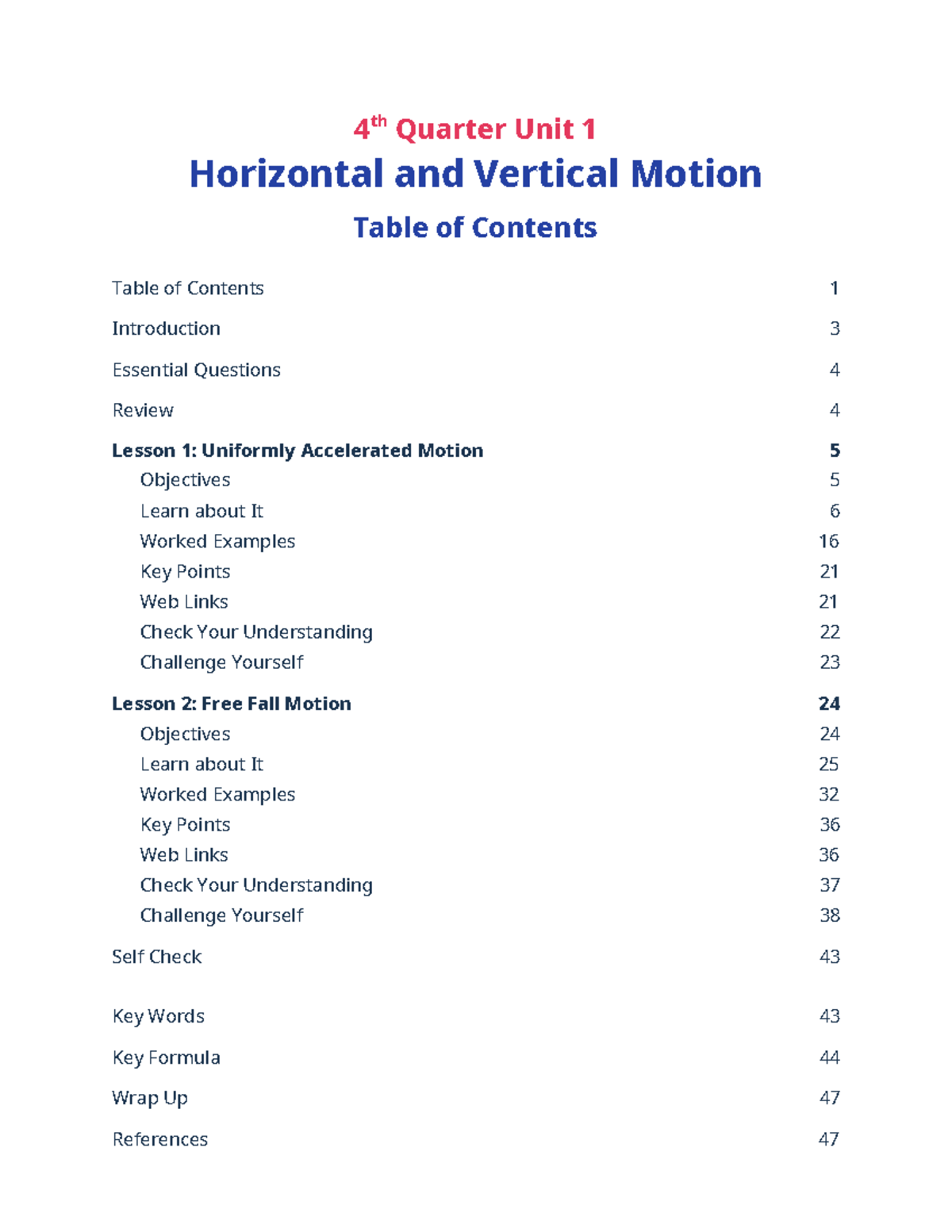 Science 9. Fourth Quarter Unit 1 Study Guide - th Horizontal and ...