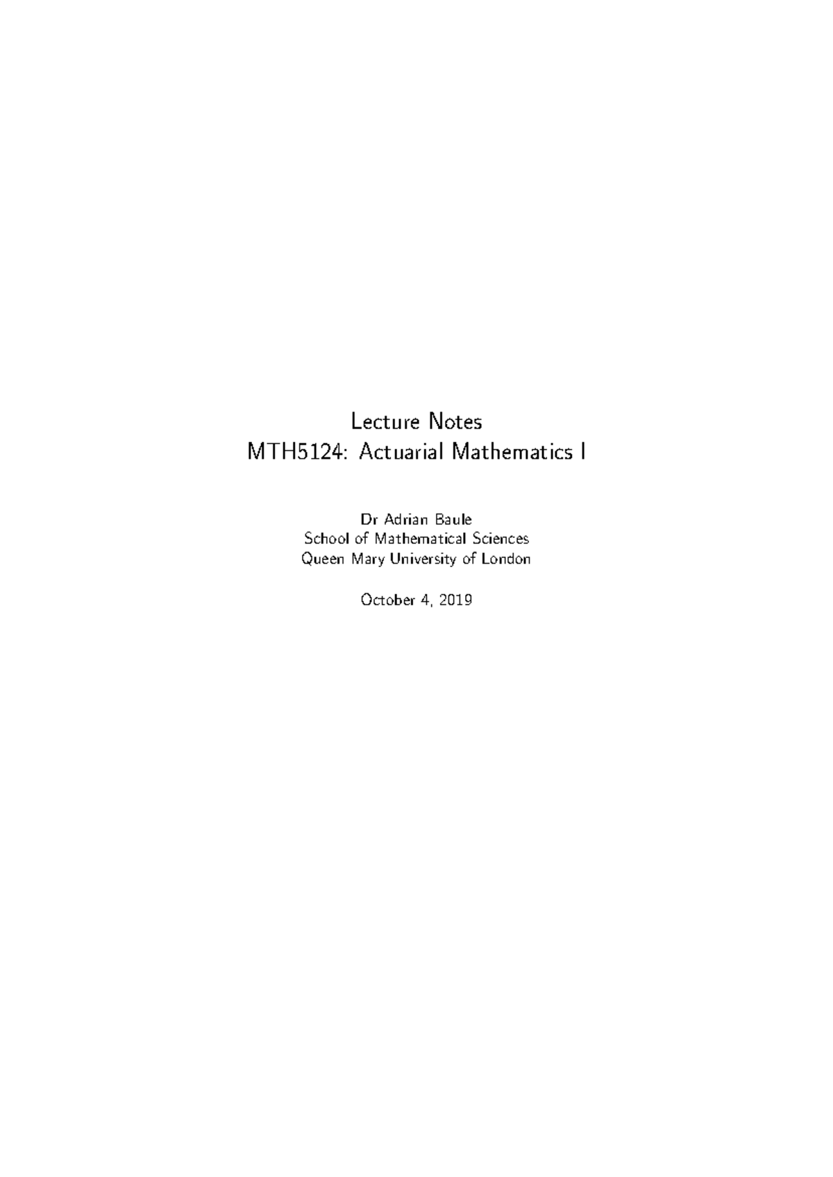 Class Notes FOR STA 247 - Principles of actuarial science - Lecture ...