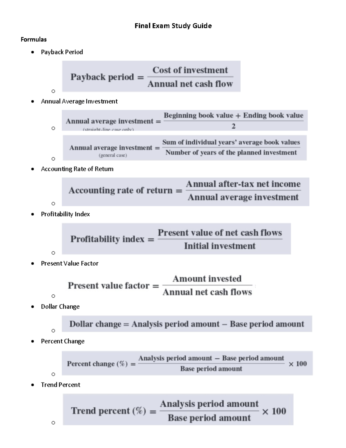 Final Exam Study Guide - ACCT 2101, Capital Budgeting Insights - Studocu
