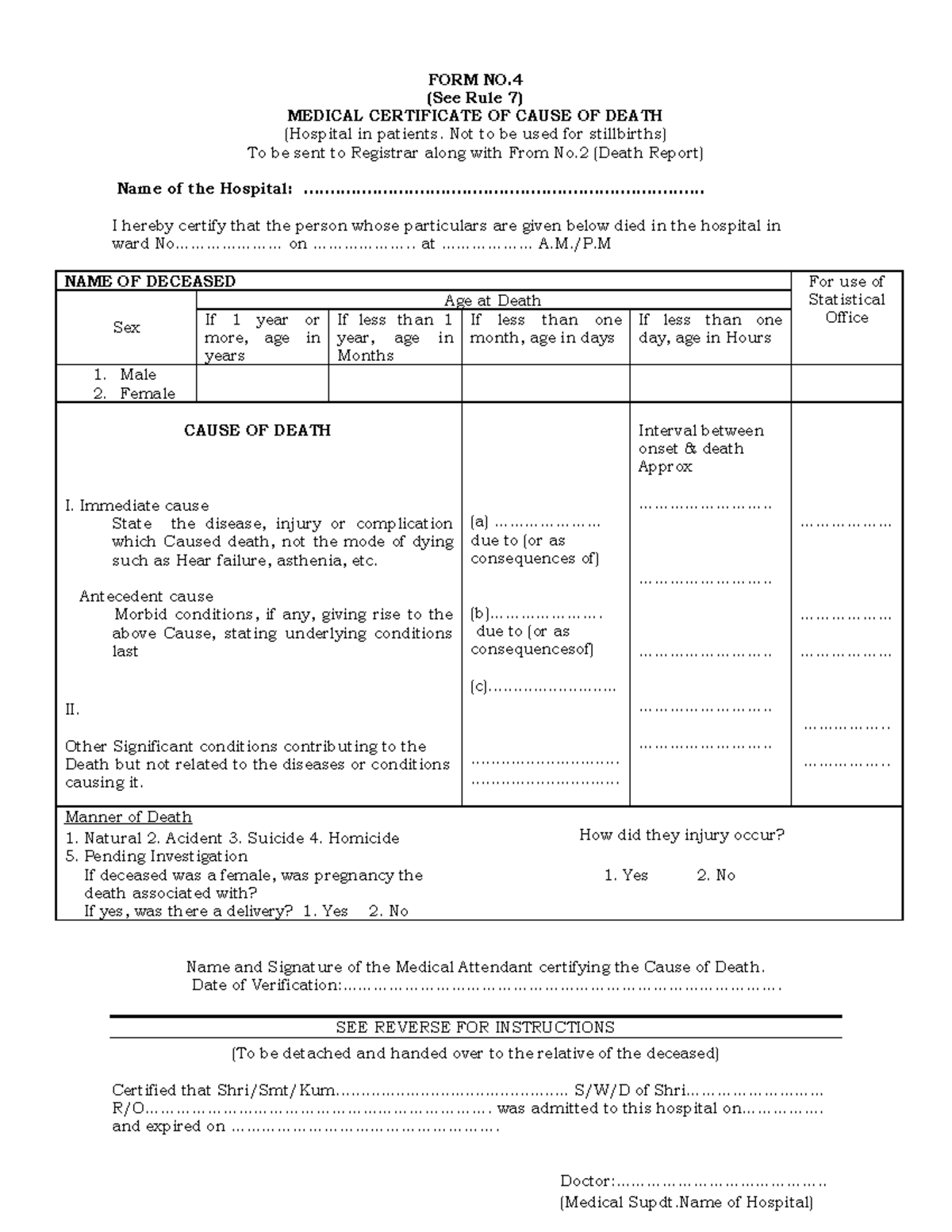 Medical Certificate of Cause of Death - Form 4-4A Instructions - Studocu