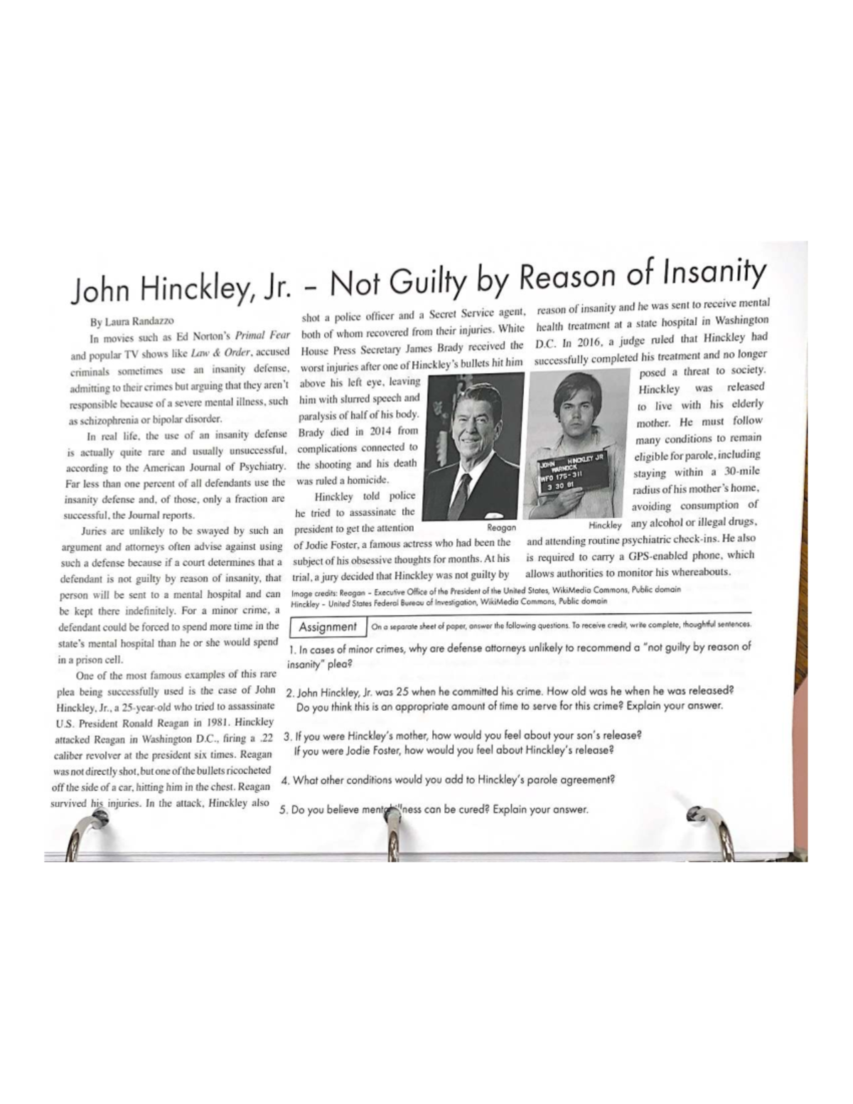 John Hinckley, Jr.: Not Guilty by Reason of Insanity Case Study - Studocu