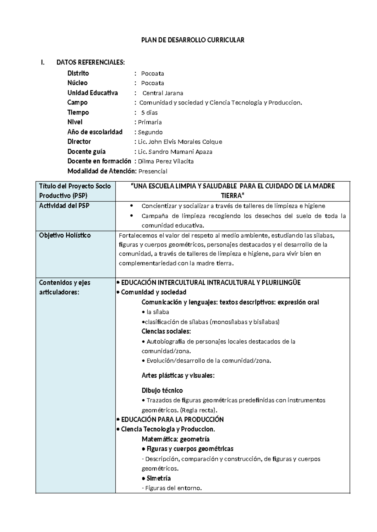 Pdc jarana 111 - copia 084623 - PLAN DE DESARROLLO CURRICULAR I. DATOS ...