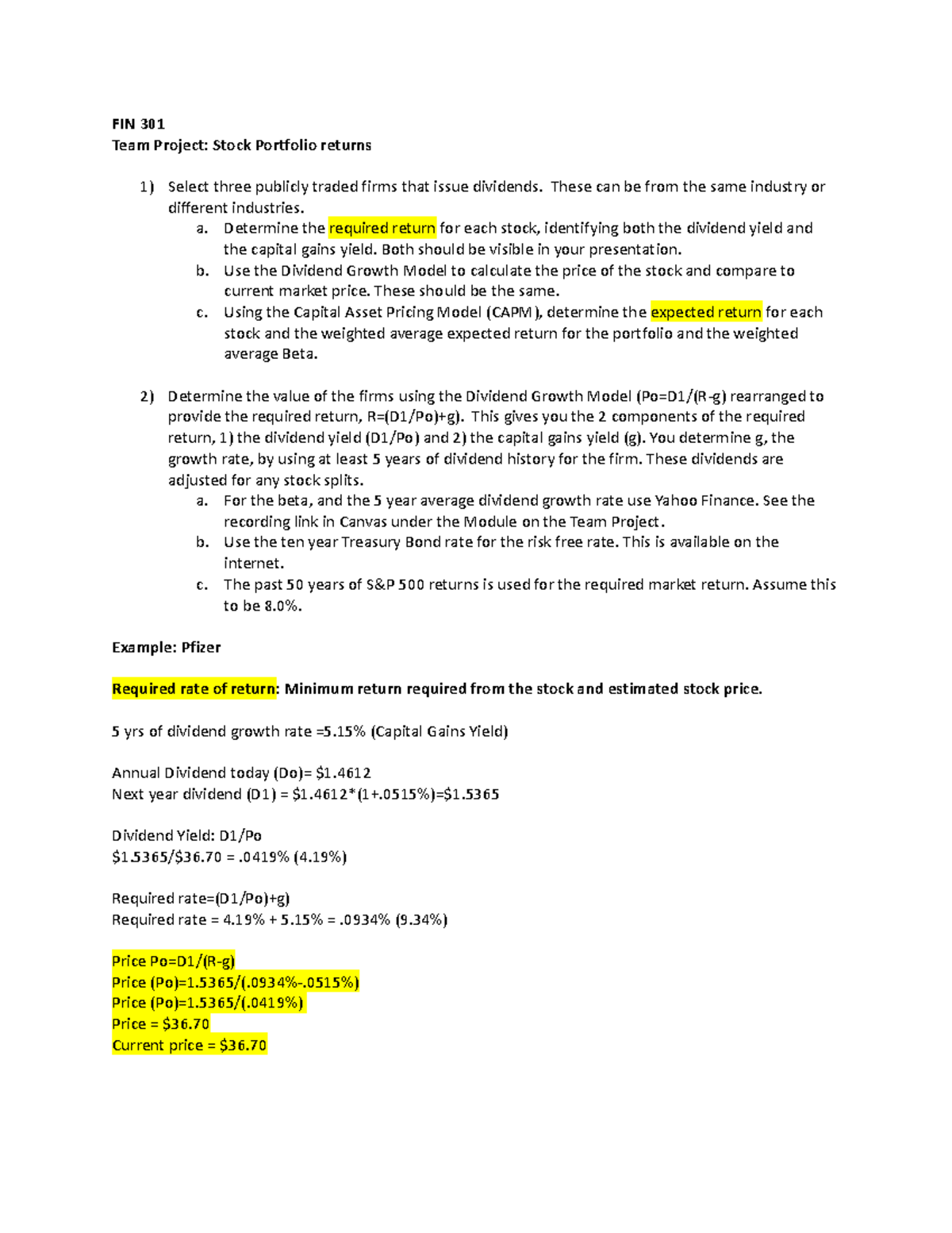FIN 301 Team Project 3: Stock Portfolio Analysis Instructions - Studocu