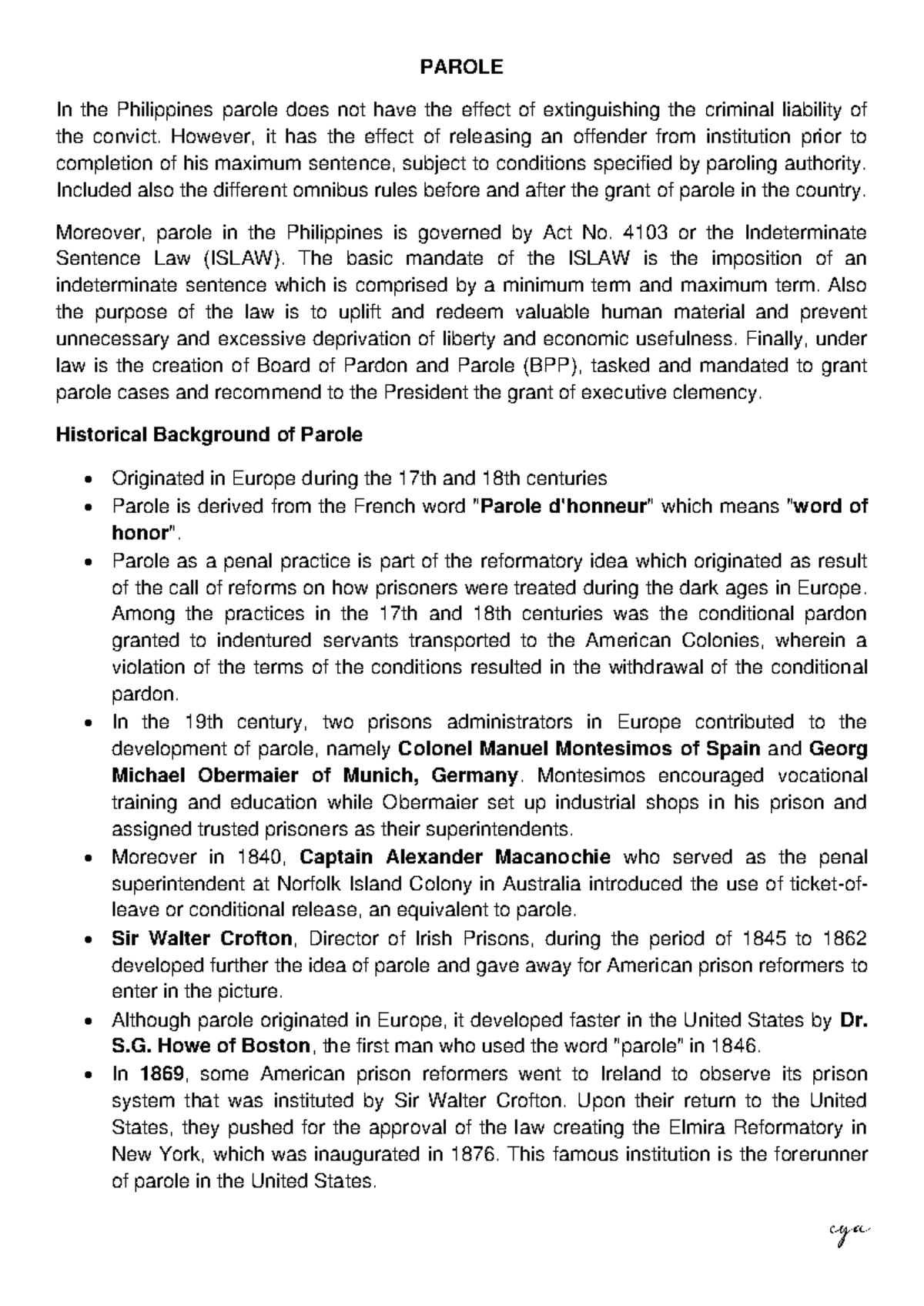 CA 222 - Final Exam Notes on Parole in the Philippines - Studocu