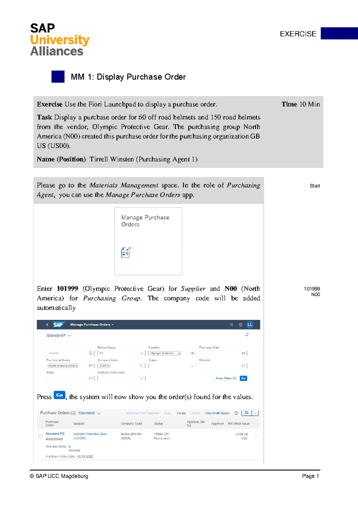 Exercise MM: Display Purchase Order, Invoice, Payment & Supplier Line ...