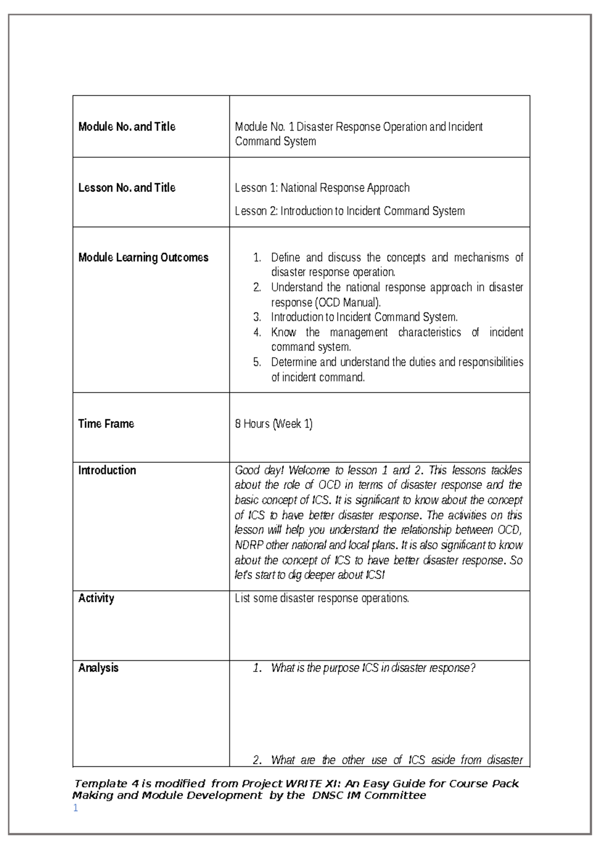 ER 312: Disaster Response Ops & ICS - Lessons 1 & 2 Overview - Studocu