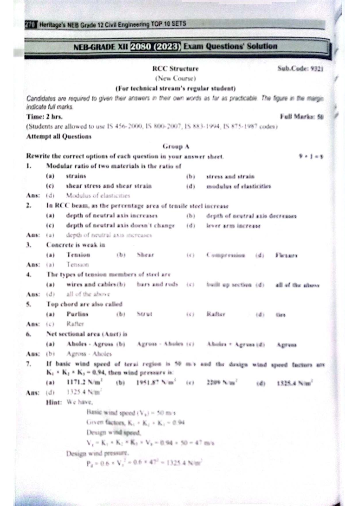 RCC Structures Grade 12 Exam Solutions & Study Notes (Sub.Code: 9321 ...