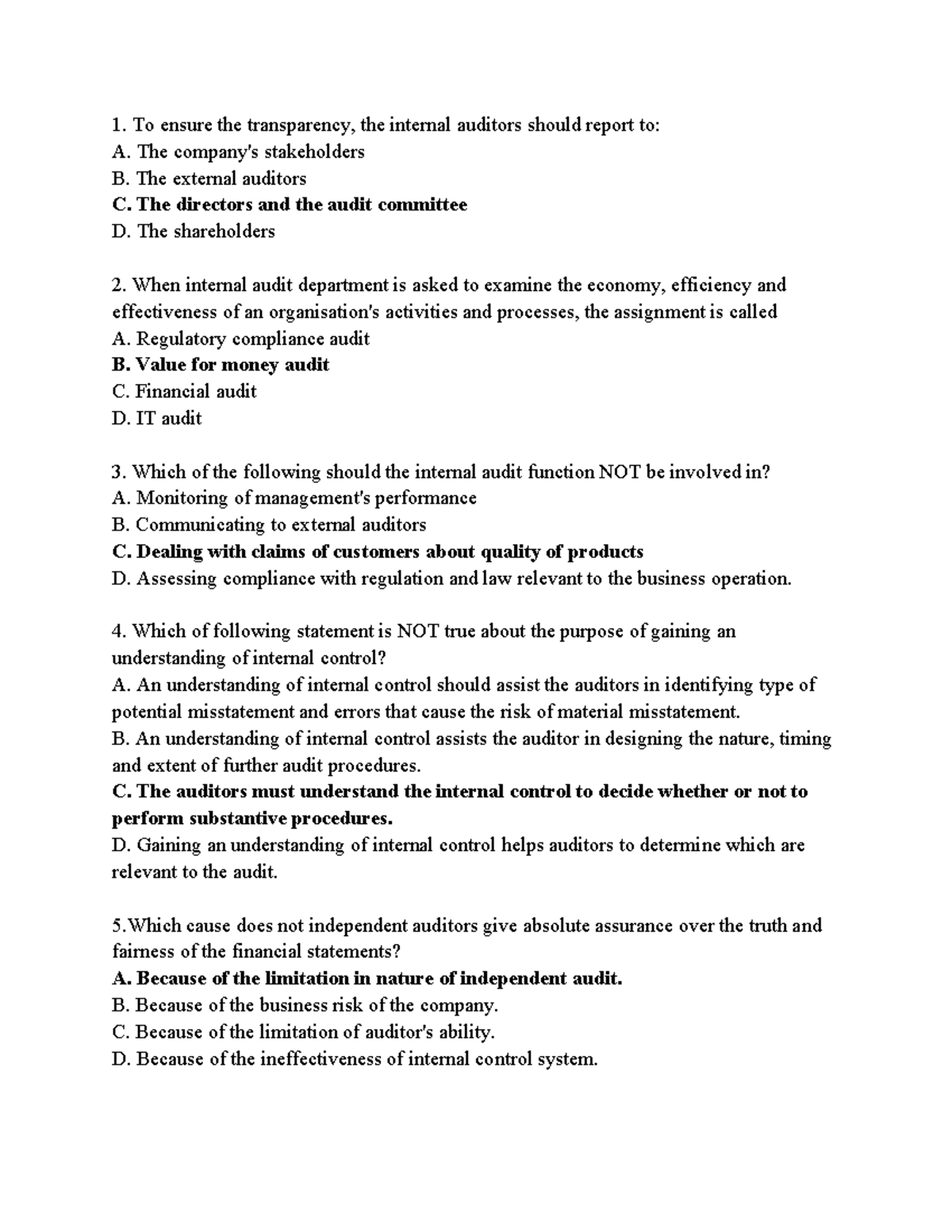 KIỂM-TOÁN: Internal Audit Principles and Practices Quiz - Studocu