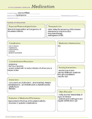 Epoetin alfa - ACTIVE LEARNING TEMPLATES Medication STUDENT NAME - Studocu