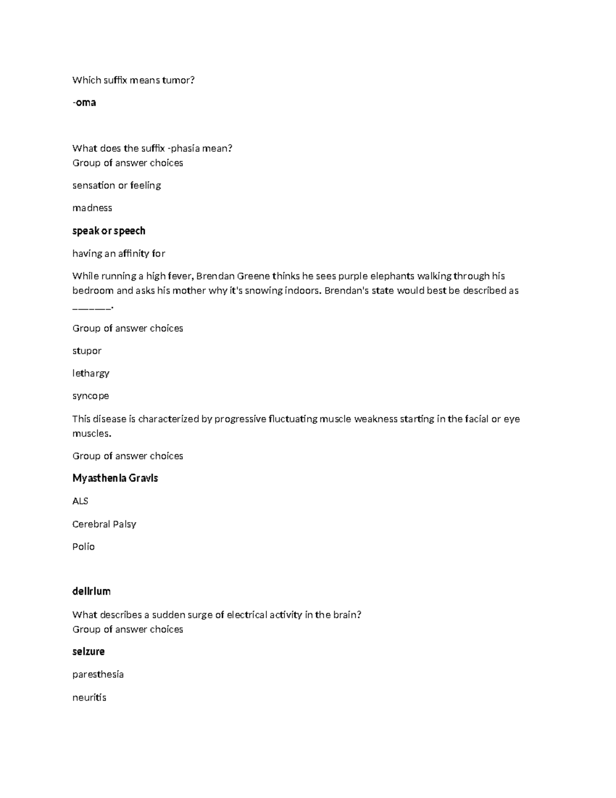 Chapter 11 Practice Questions - Medical Terminology (Course Code: MT101 ...