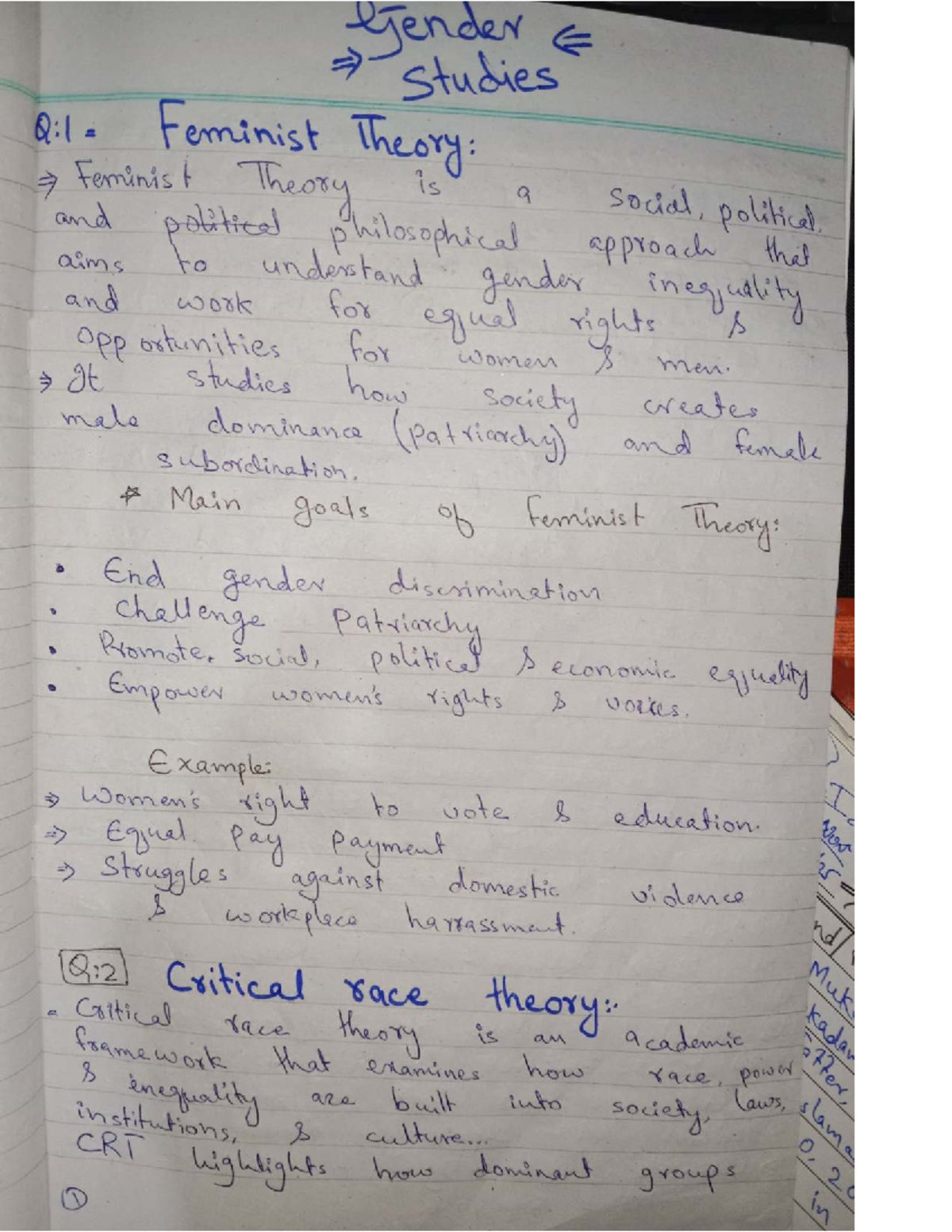 Gender Studies Q:1-Q:7: Feminist Theory, Critical Race Theory & Social ...
