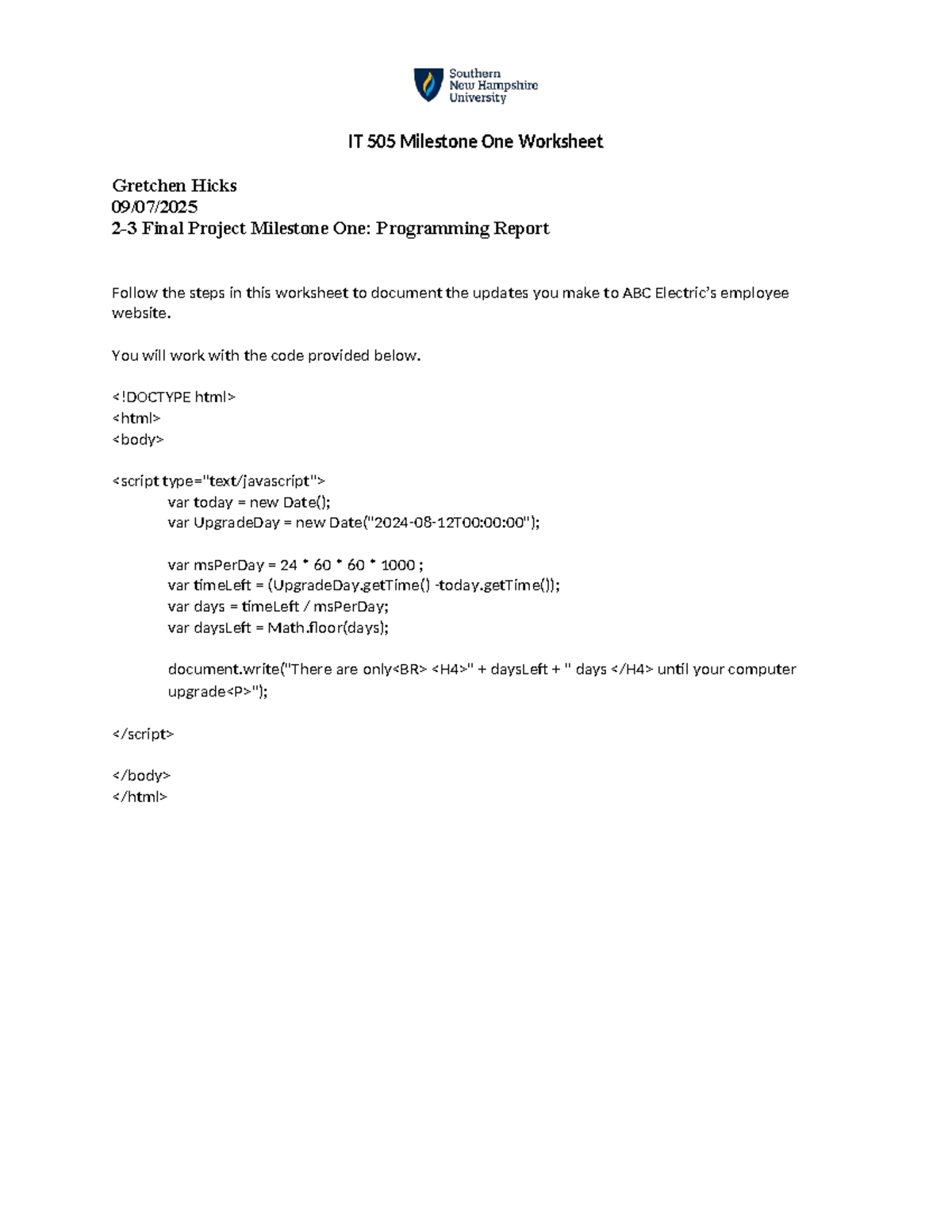 IT 505 Final Project Milestone One: Programming Report - Studocu
