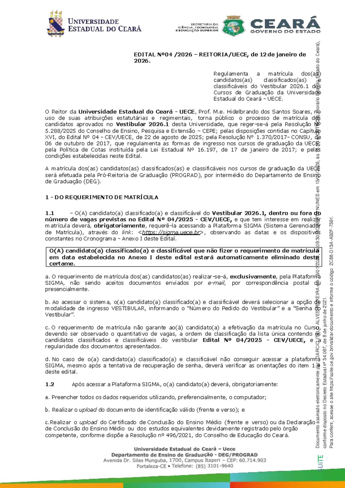 Edital de Matrícula - Vestibular 2026.1 - UECE - Studocu