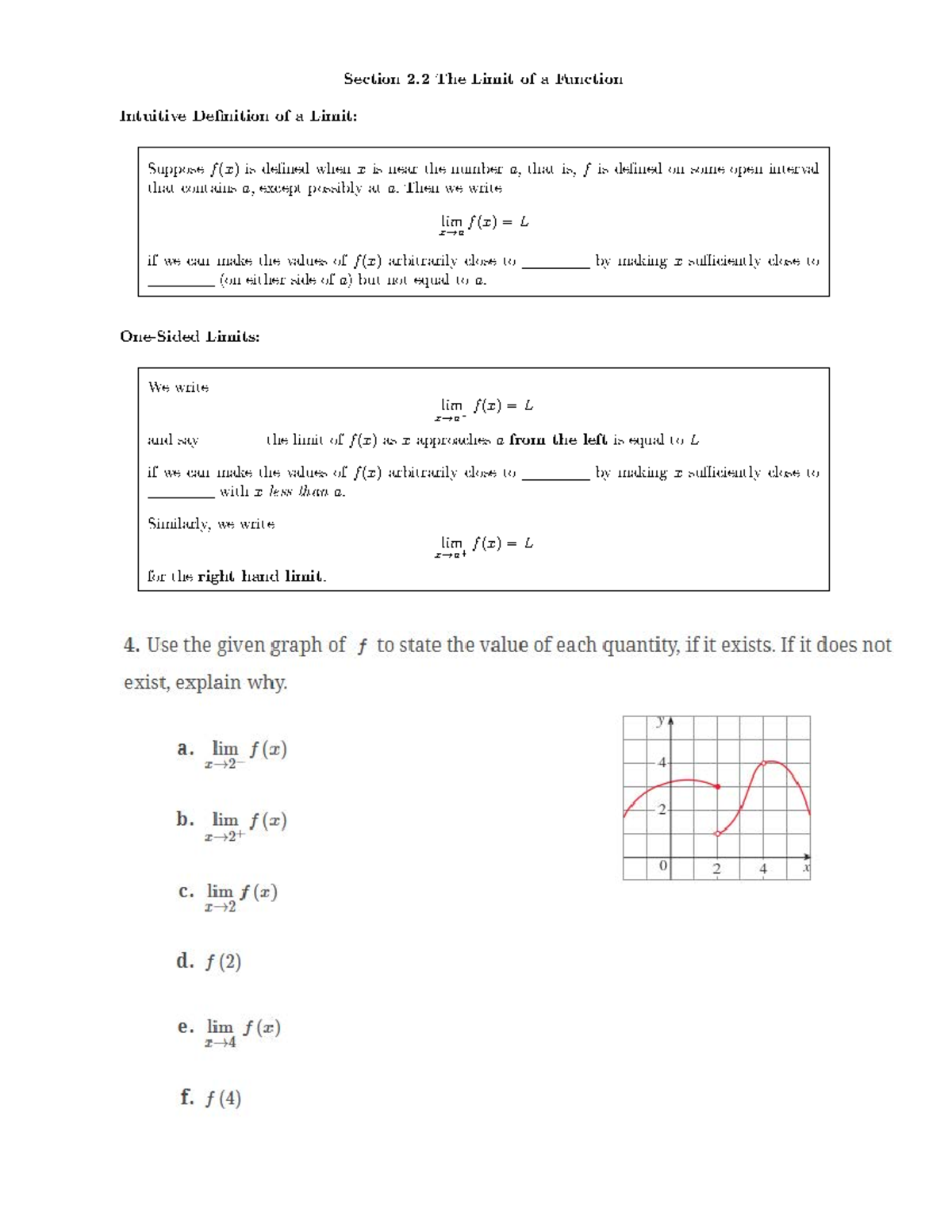 MATH 101 - Section 2.2 - Limit of a Function Worksheet - Studocu