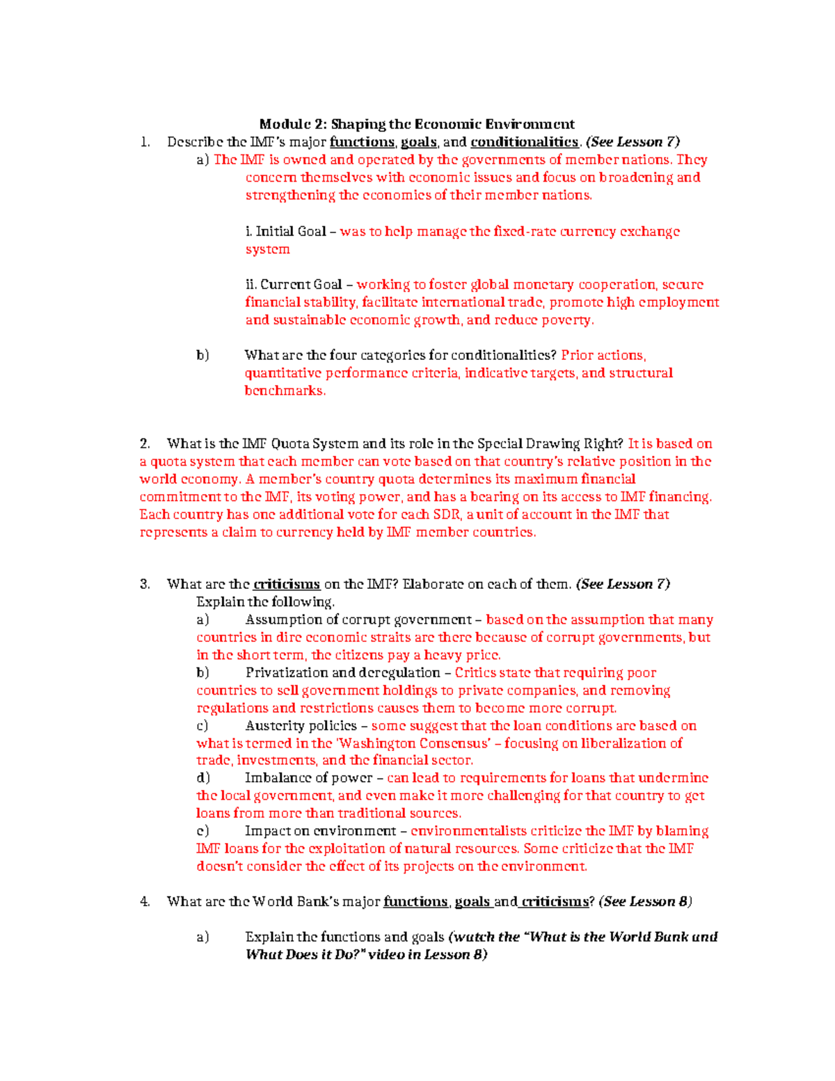 Module 2 Study Notes: Economic Environment & IMF Overview - Studocu