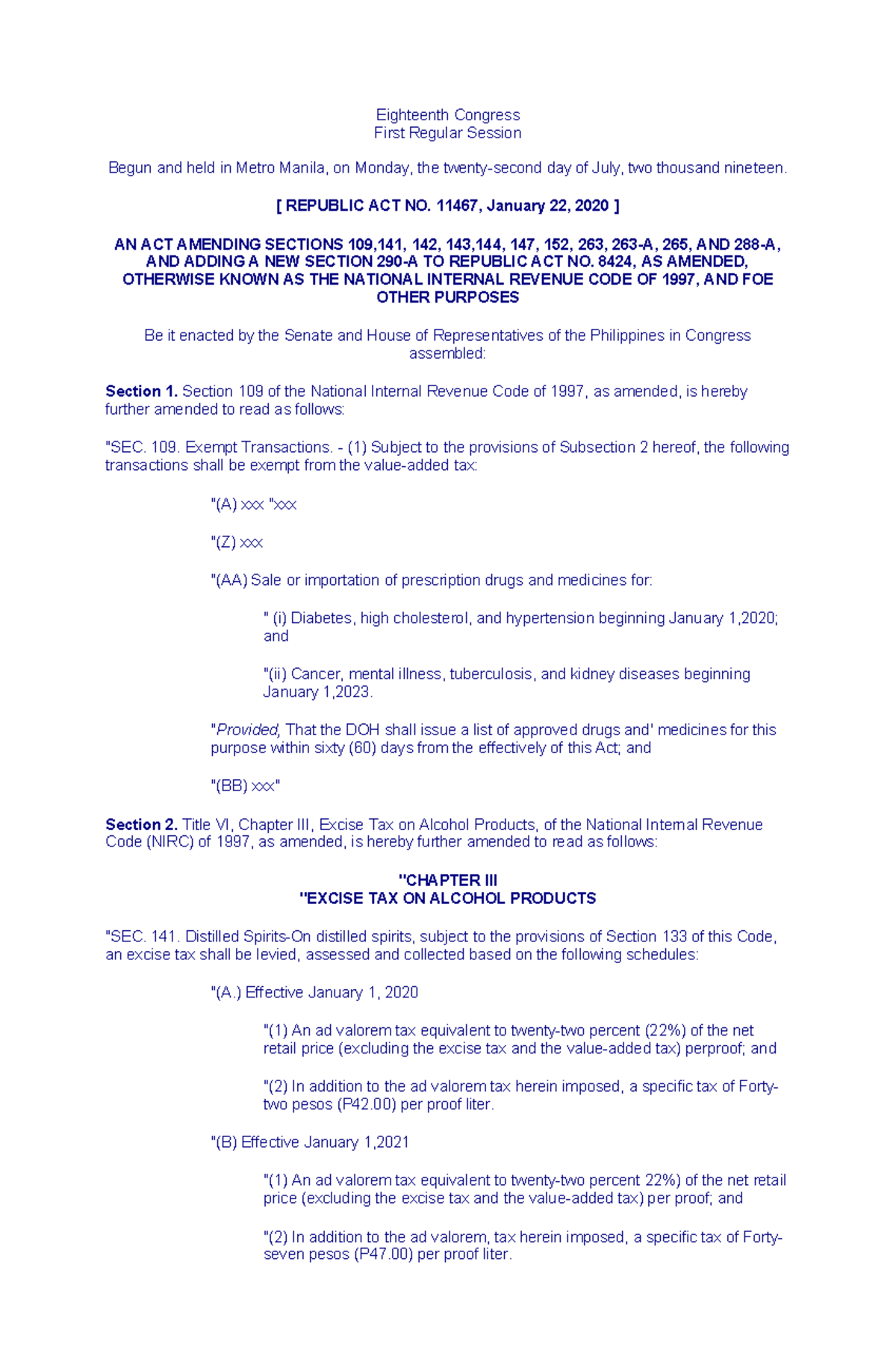 RA 11467 - SSSSSSSSSSSSSSSSSSS - Eighteenth Congress First Regular ...
