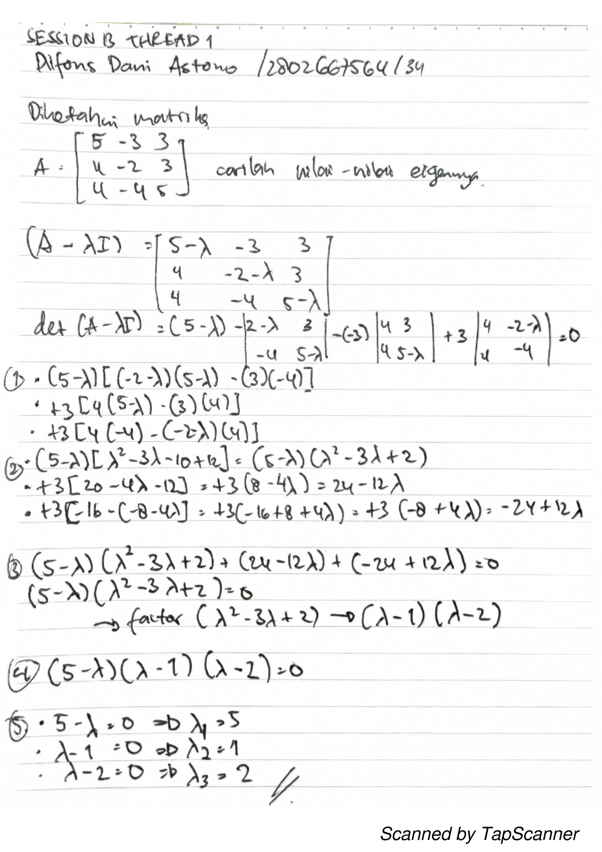 Math Session 13 Thread 1: Matrix Determinants and Eigenvalues - Studocu