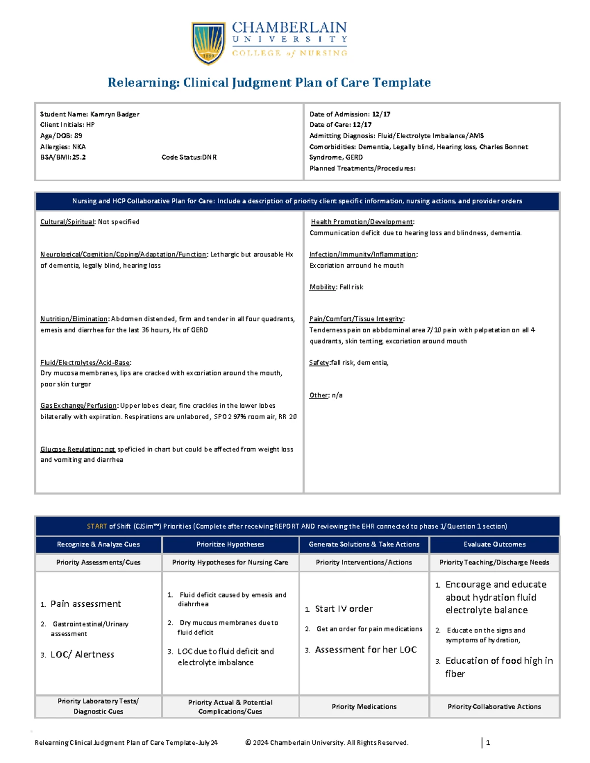 CJ SIM Collaborative Care Plan for Client CJ - July 2024 - Studocu