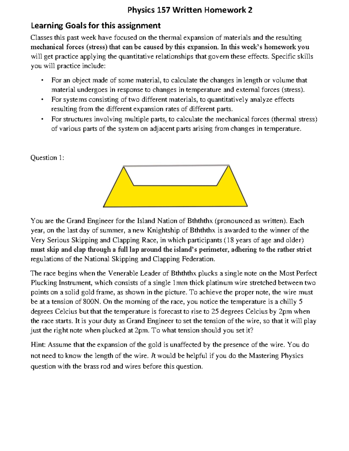 Physics 157 Written Homework #2: Thermal Expansion Challenges - Studocu