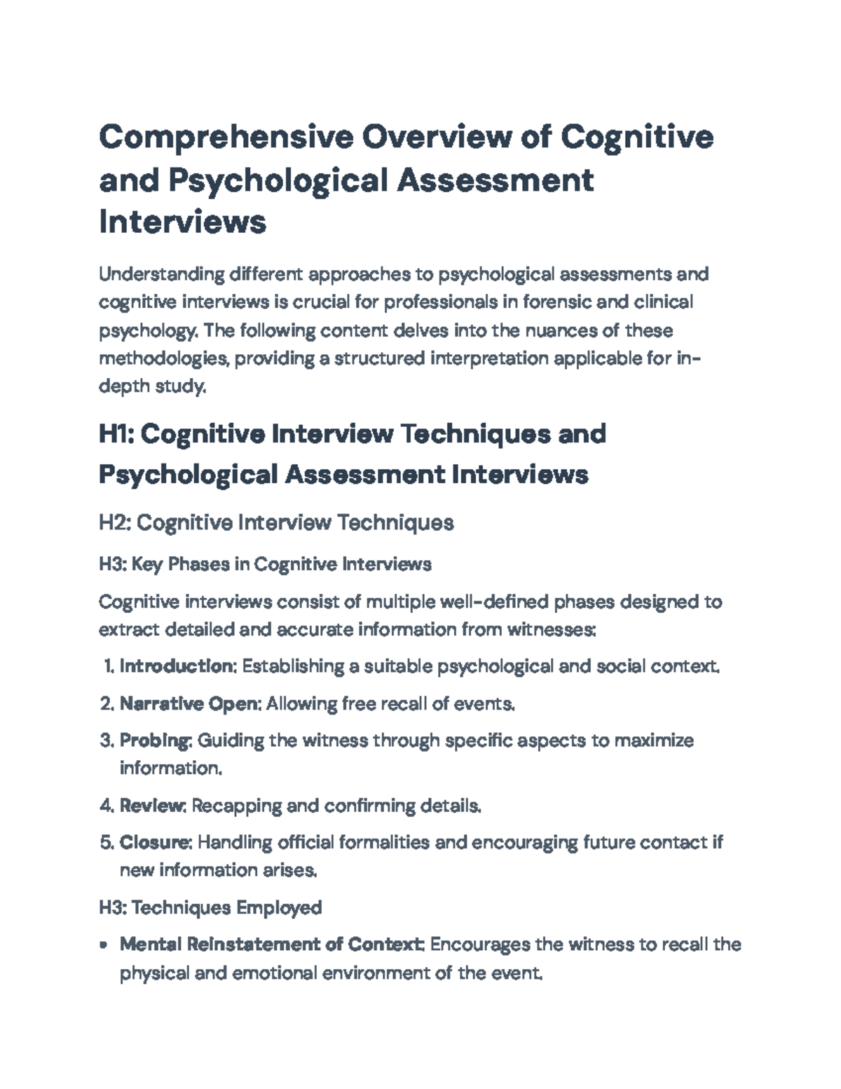 Cognitive & Psychological Assessment Interviews: Techniques Overview ...