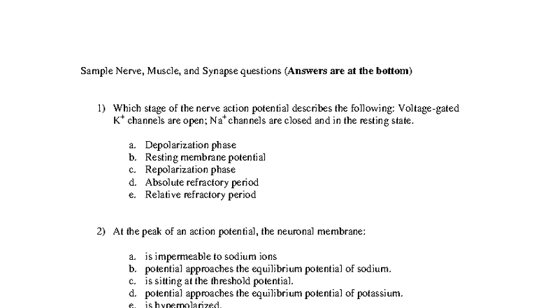 Nerve, Muscle, and Synapse Q&A (Sample Questions & Answers) - Studocu