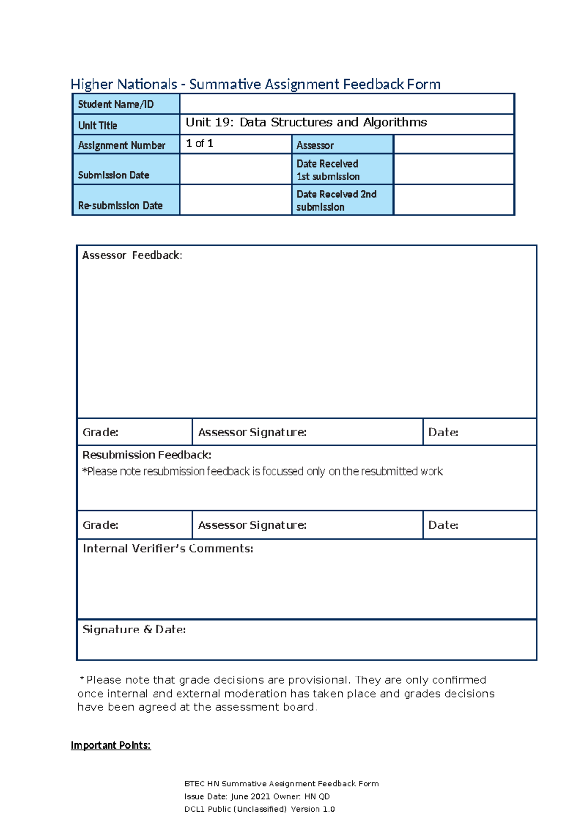 Unit 19: Data Structures and Algorithms - Summative Assignment Feedback ...