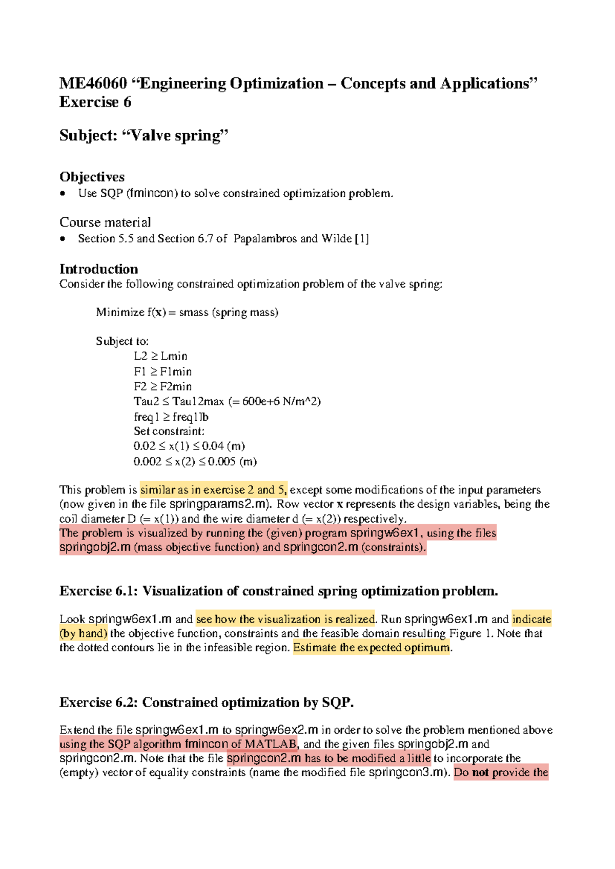 ME46060 Optimization Concepts: Exercise 6 - SQP Method Analysis ...