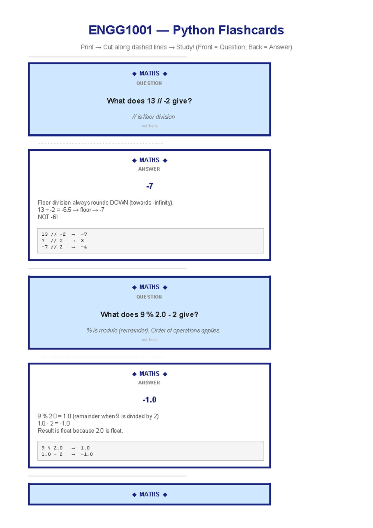 ENGG1001 Python Flashcards for Study: Key Concepts and Answers - Studocu