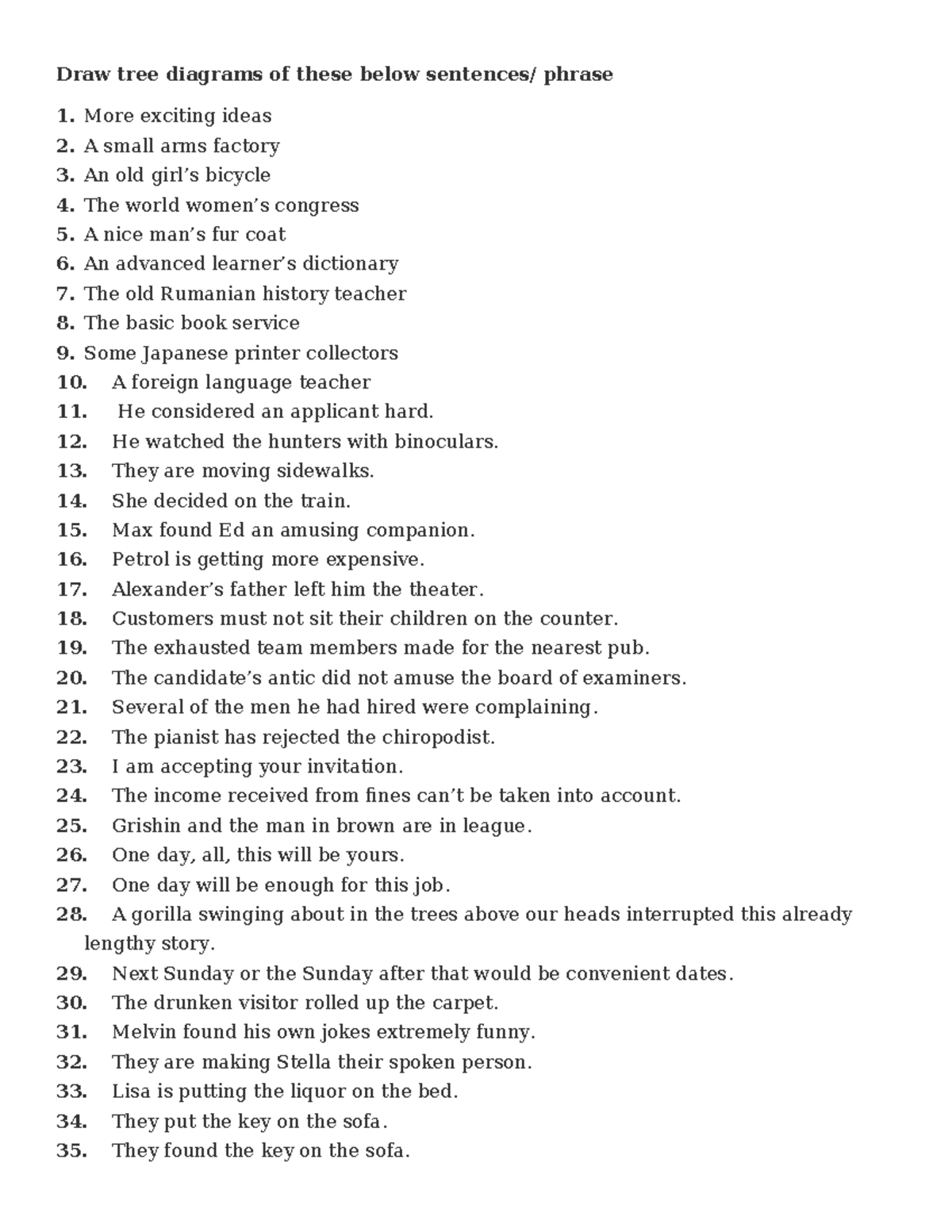 Morphology - Syntax tree diagram practice exercises - Draw tree ...