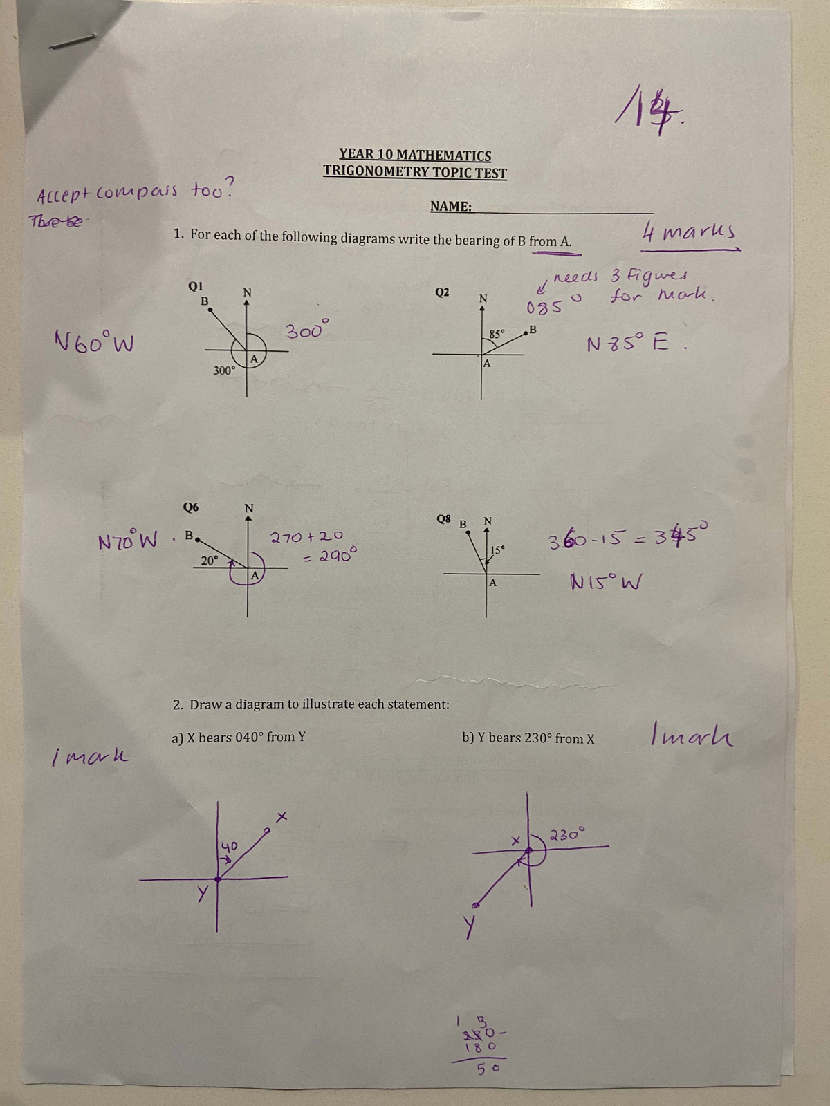 14. YEAR 10 MATHEMATICS TRIGONOMETRY TOPIC TEST SOLUTIONS - Studocu