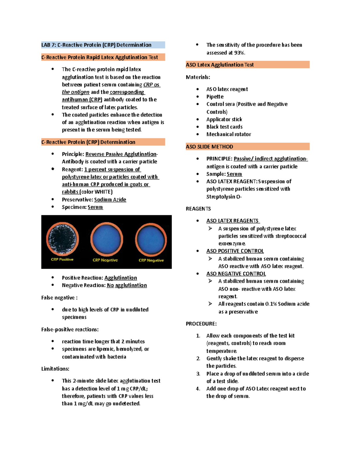 IMSE-LAB: Laboratory Notes on C-Reactive Protein & ASO Tests - Studocu