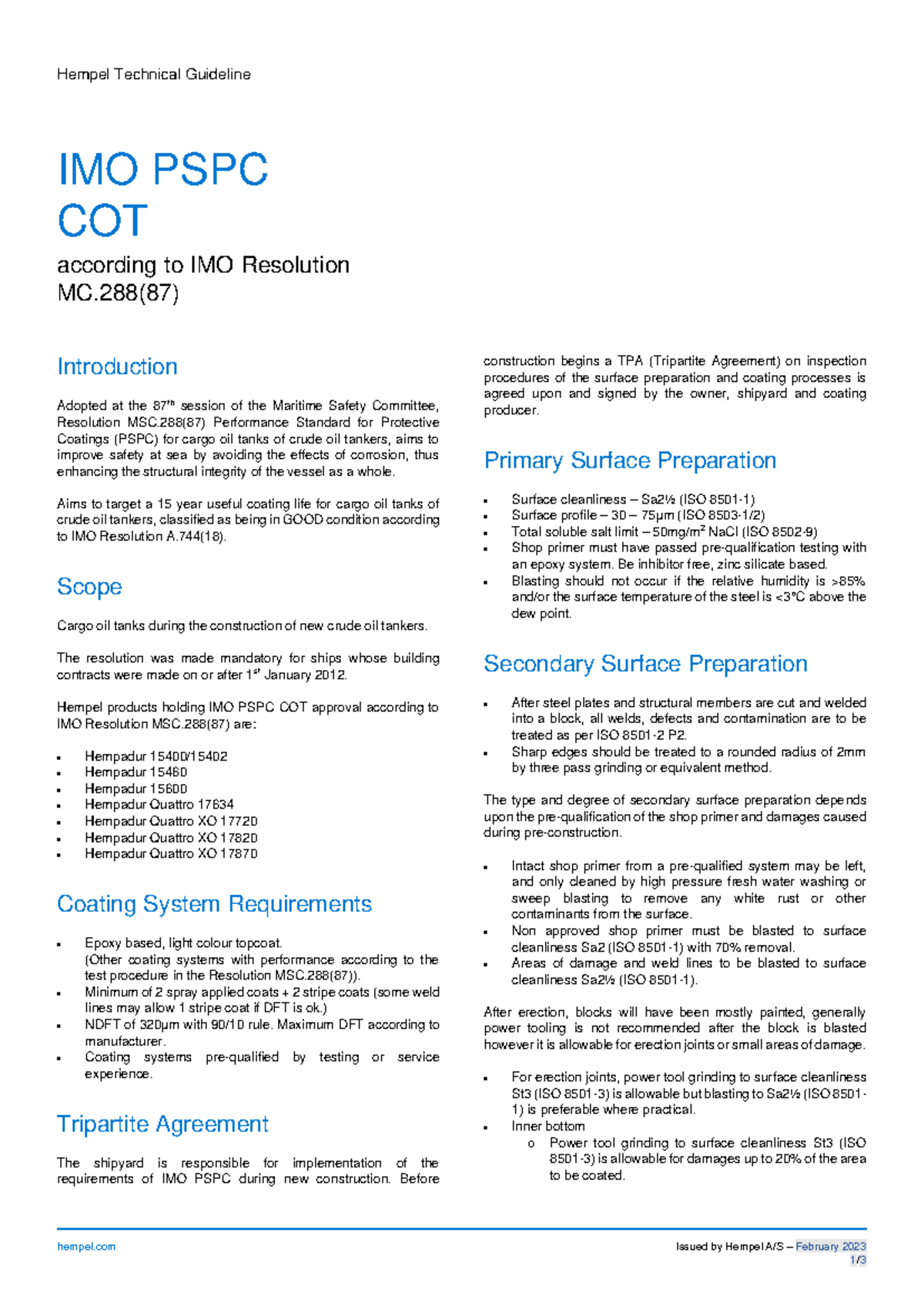 Hempel Technical Guideline: IMO PSPC for Crude Oil Tanks 2023 - Studocu