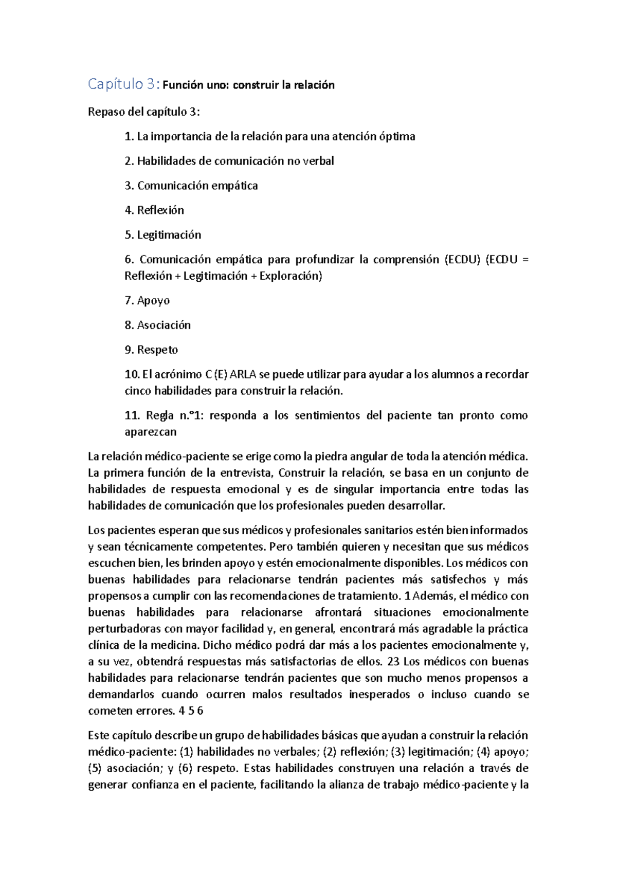 Capítulo 3: Construcción de Relaciones en Atención Médica (ECDU) - Studocu