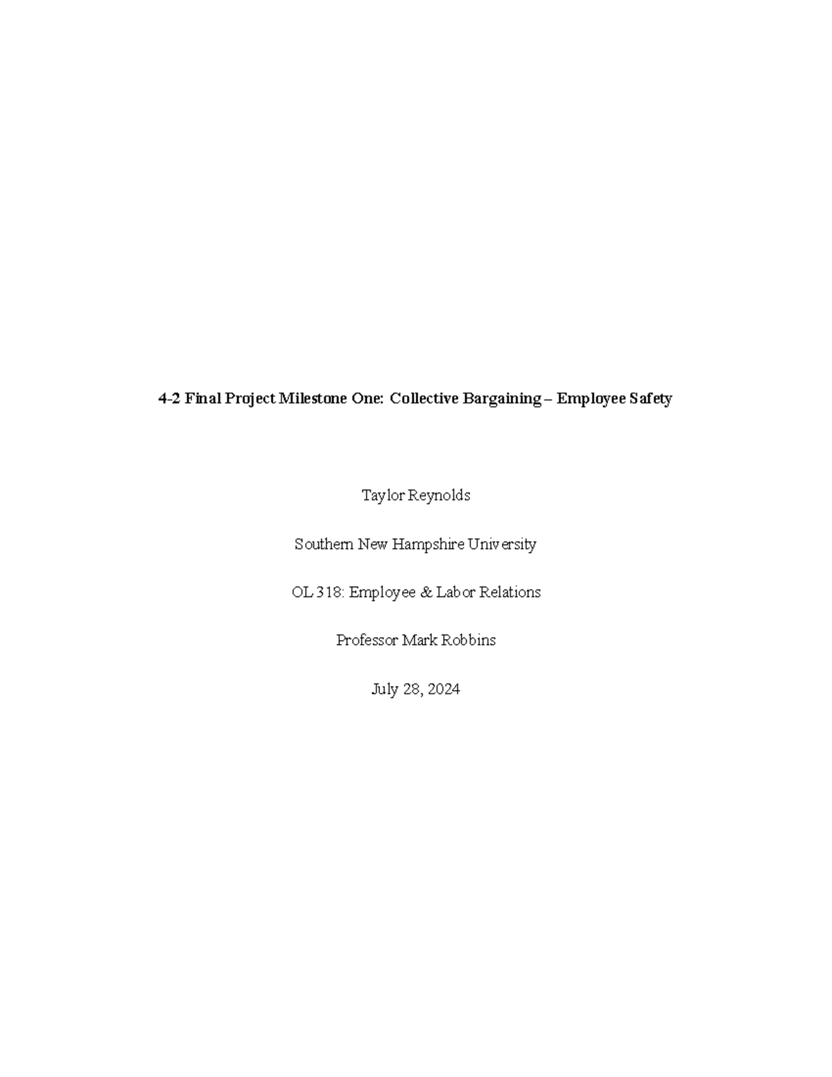 4-2 Final Project Milestone One: Collective Bargaining on Employee ...