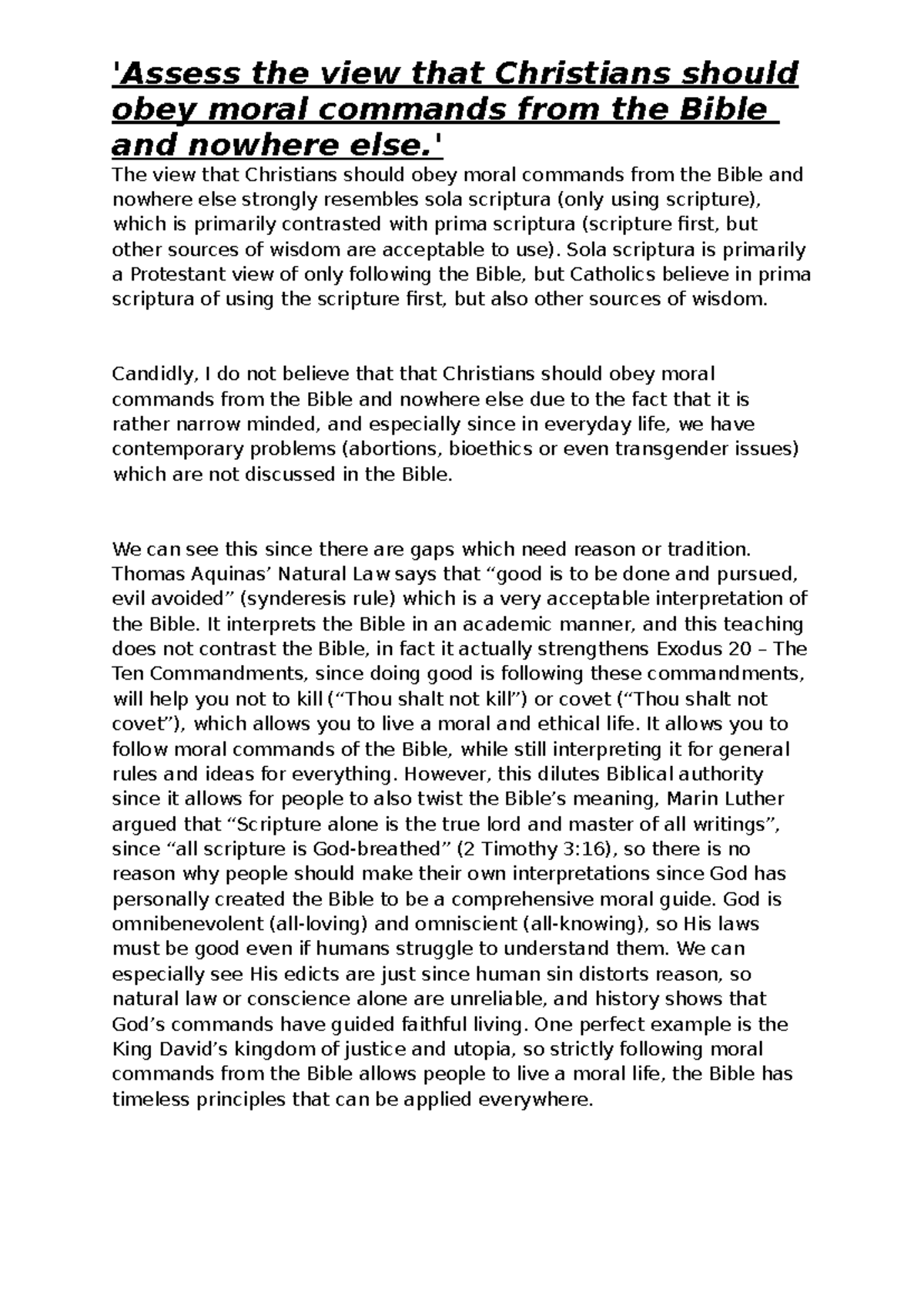 Assessing the View on Christian Moral Commands: Sola Scriptura vs ...