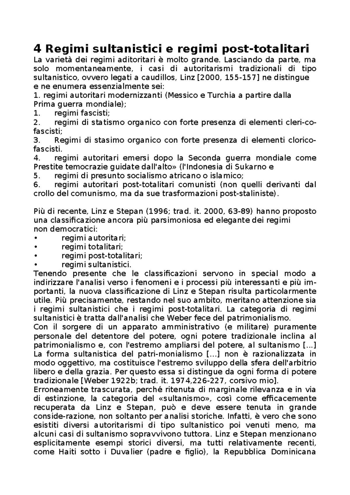 4 Regimi Sultanistici e Classificazione degli Autoritarismi - Studocu