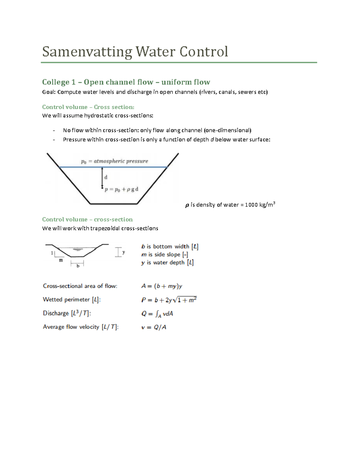 Summary of Water Management: Water Control Concepts and Equations ...