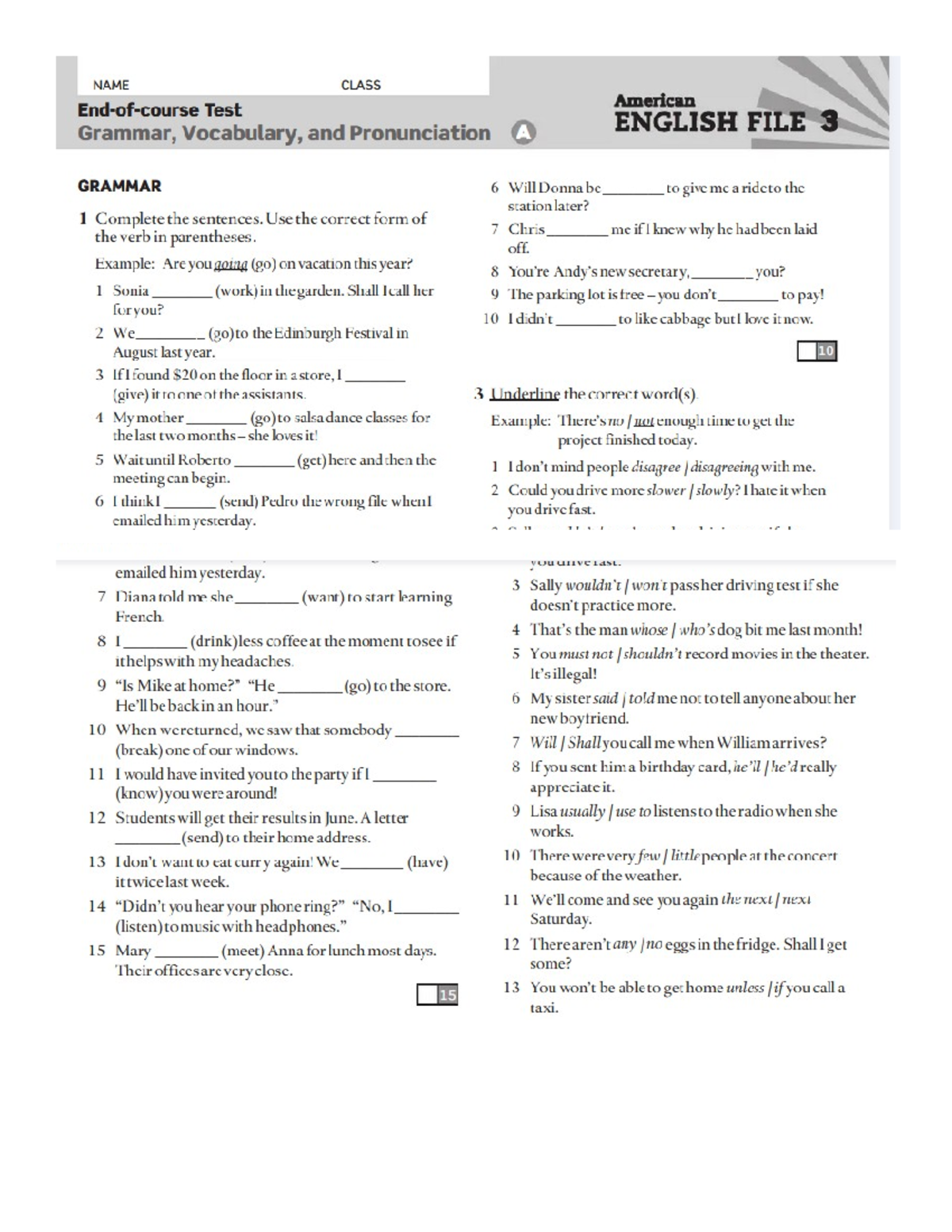 Examen Final A Nivel 5 - American Test ENGLISH FILE 3 - Studocu