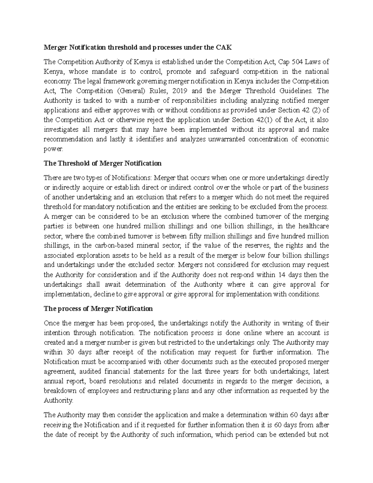 Merger Notification Thresholds & Processes under CAK: A Comprehensive ...