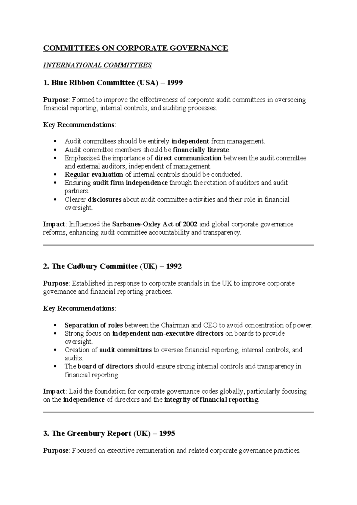 Committees ON Corporate Governance - COMMITTEES ON CORPORATE GOVERNANCE ...