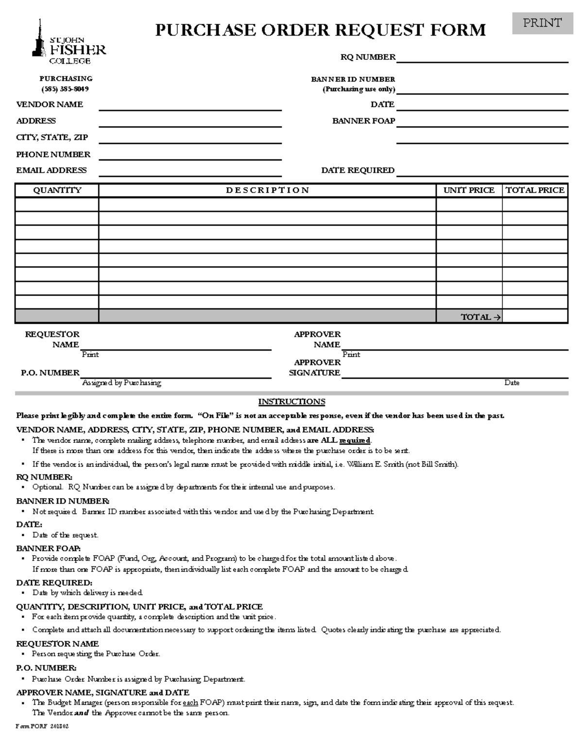 Purchase Order Request Form RQ Number and Instructions Guide - Studocu