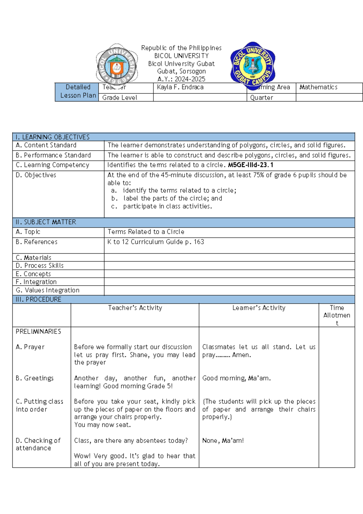 DLP MATH 5: Detailed Lesson Plan for Grade 5 Mathematics - Studocu