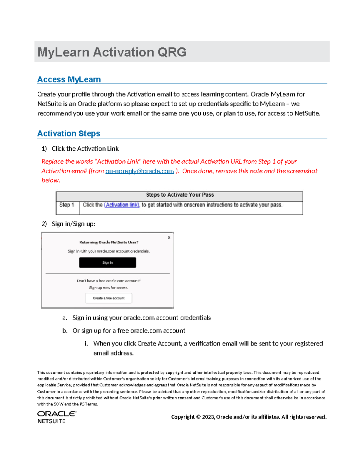 MyLearn Activation QRG for Oracle NetSuite Setup Guide - Studocu