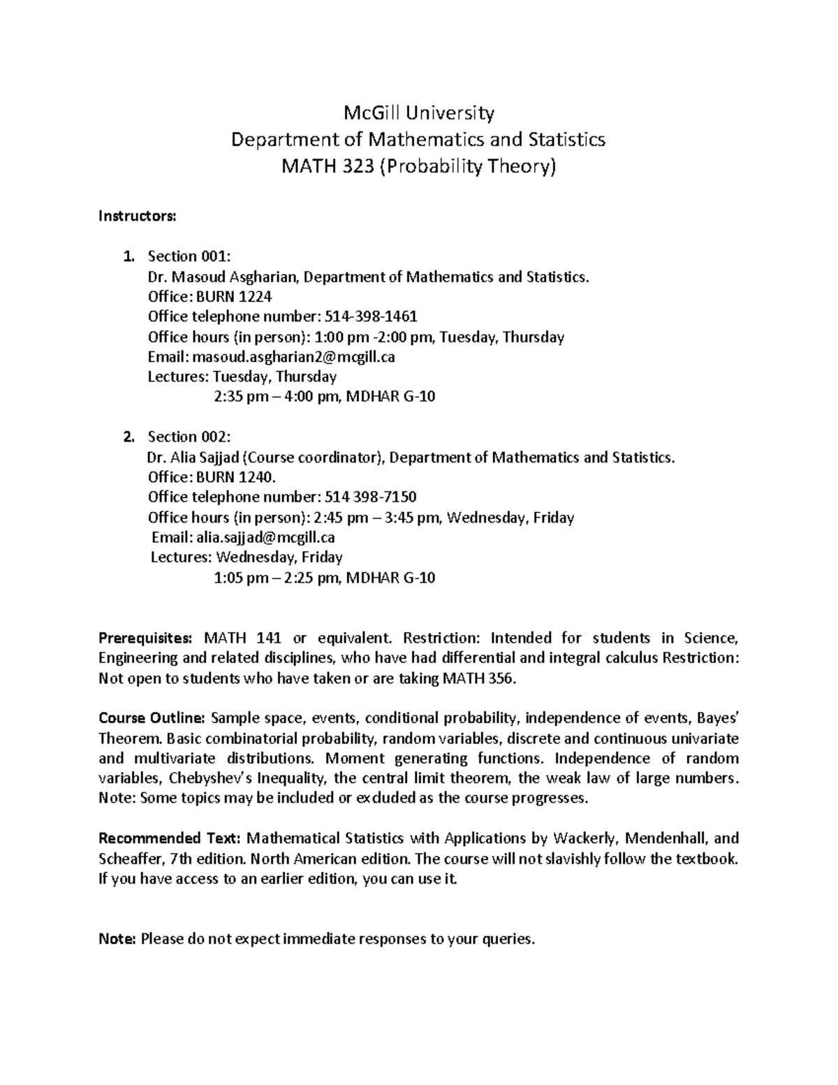 Course Outline MATH 323 - McGill University Department of Mathematics ...