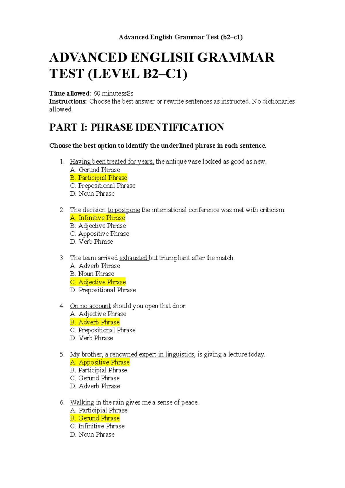 Advanced English Grammar Test - Jan 2023 - Studocu
