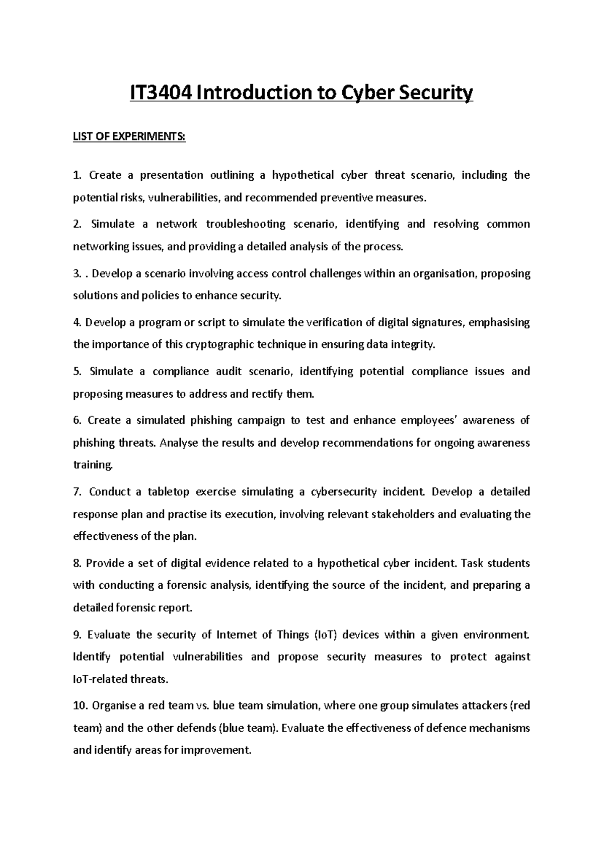 IT3404 Lab Manual: Cyber Security Experiments and Simulations - Studocu