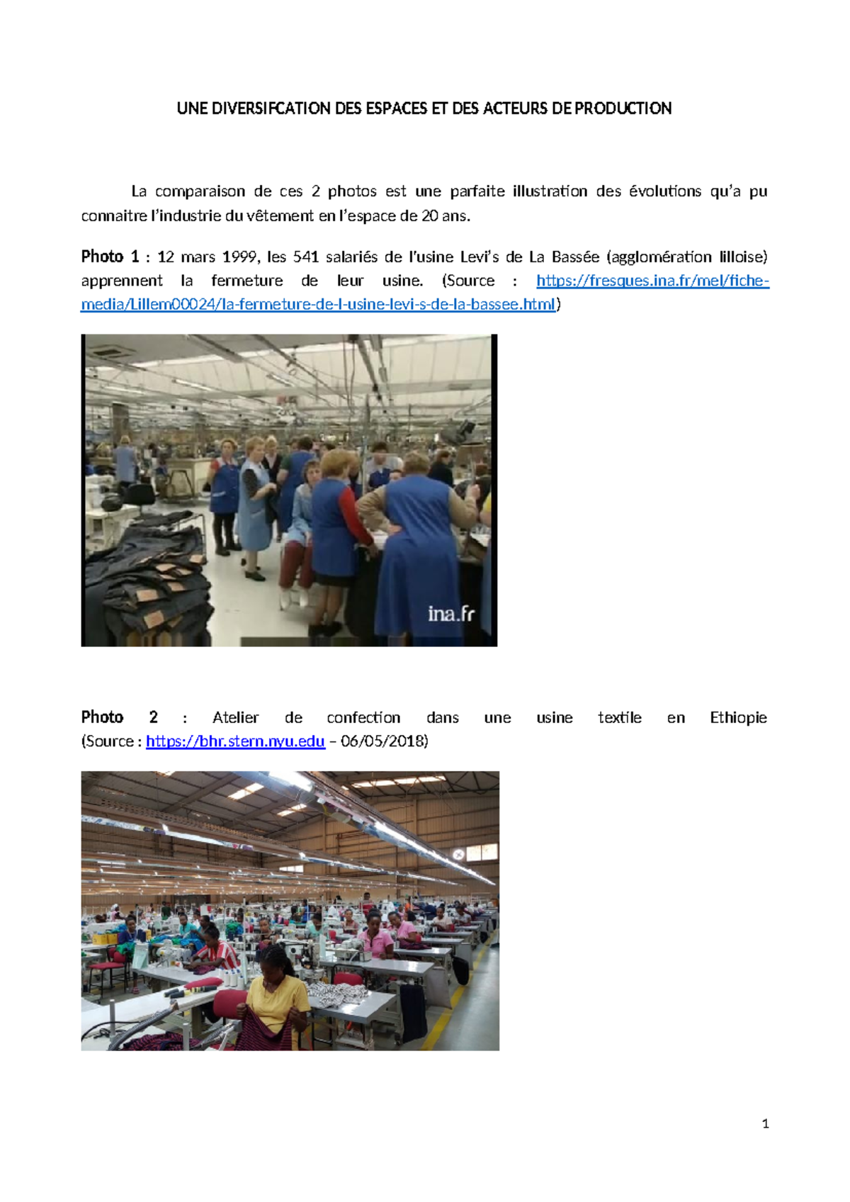 UNE DIVERSIFICATION DES ESPACES ET ACTEURS DE PRODUCTION - Studocu