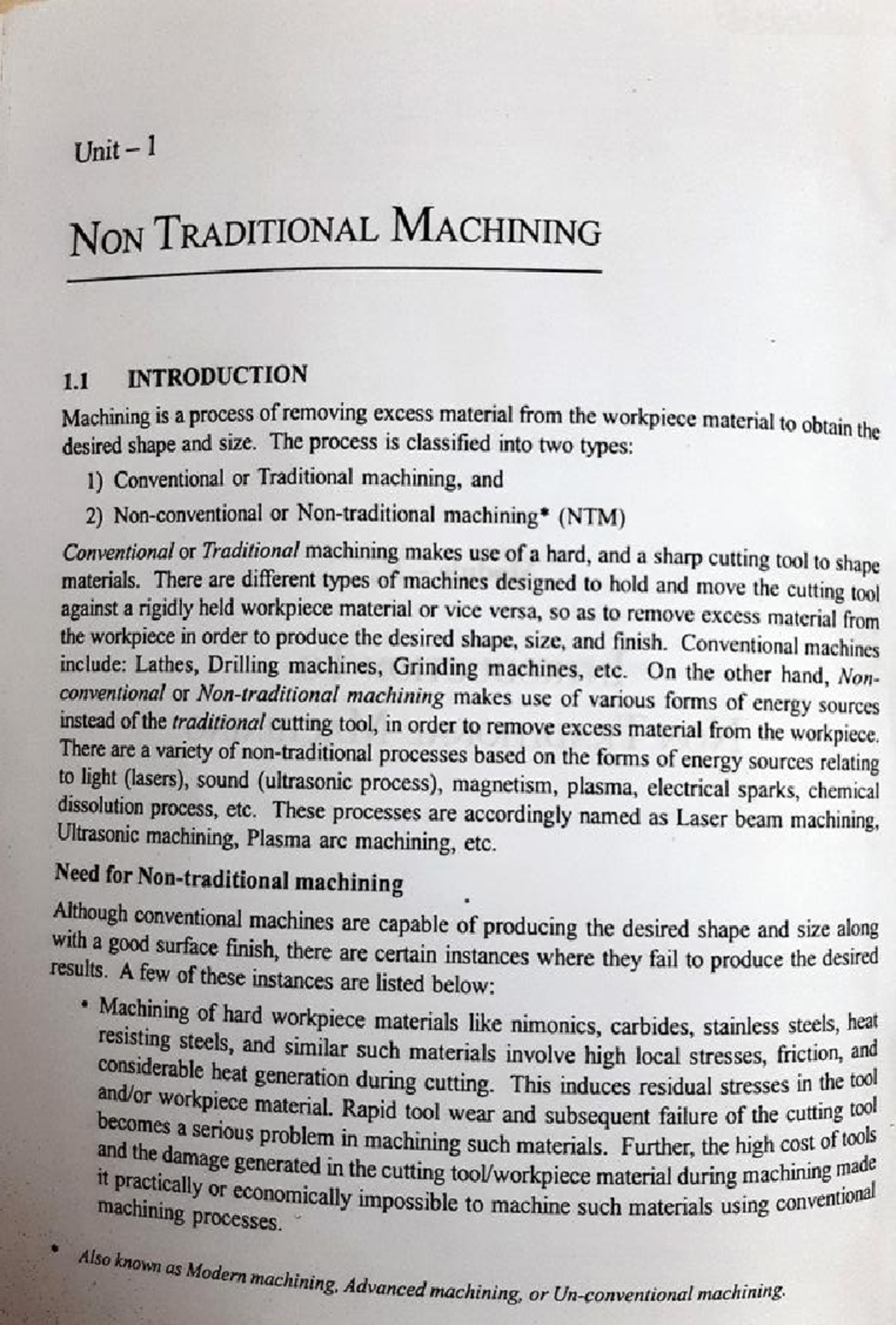 Unit 1: Non-Traditional Machining Overview and Processes - Studocu