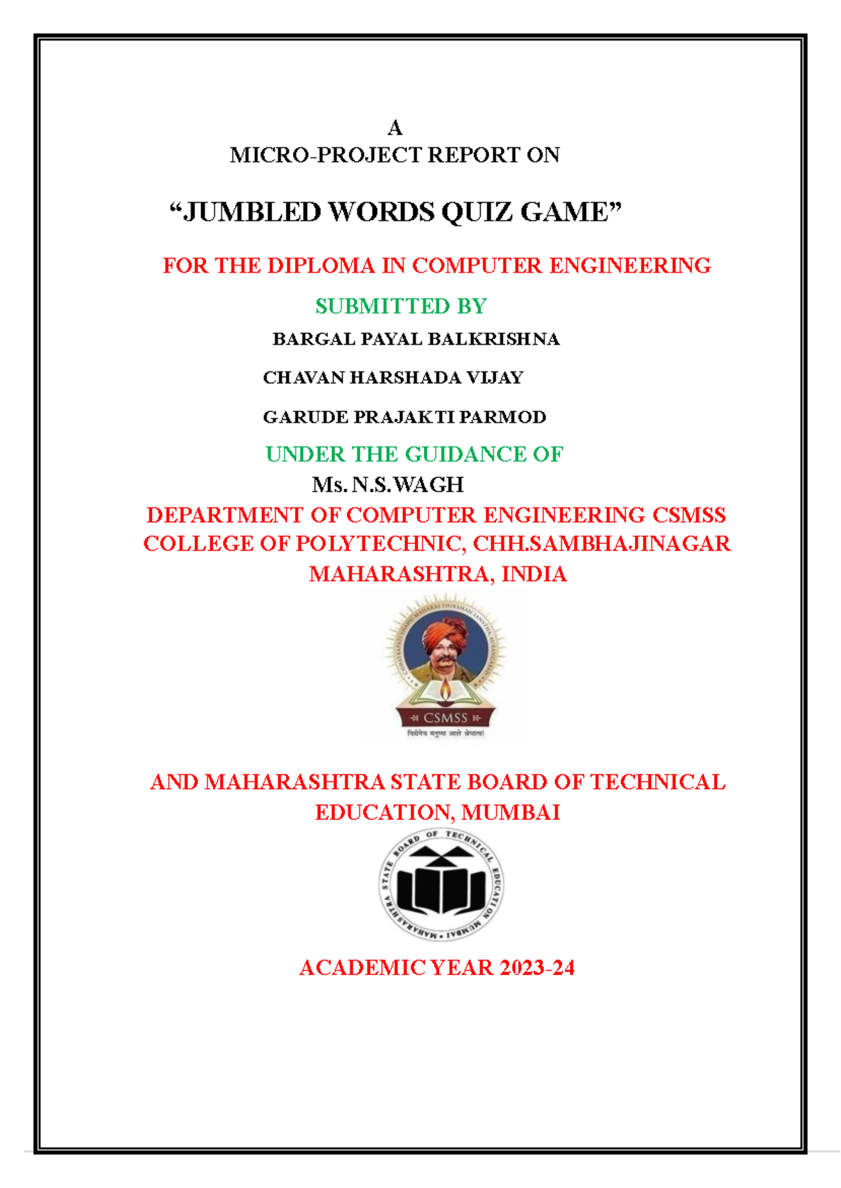 Python Final 1 - Imp - A MICRO-PROJECT REPORT ON “JUMBLED WORDS QUIZ ...